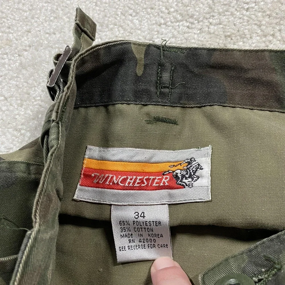 Winchester Camo Pants Mens 34x30 Green Cargo Adjustable Waist Hunting Workwear